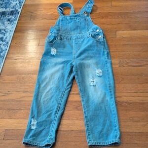 Distressed Light Wash Denim Overalls